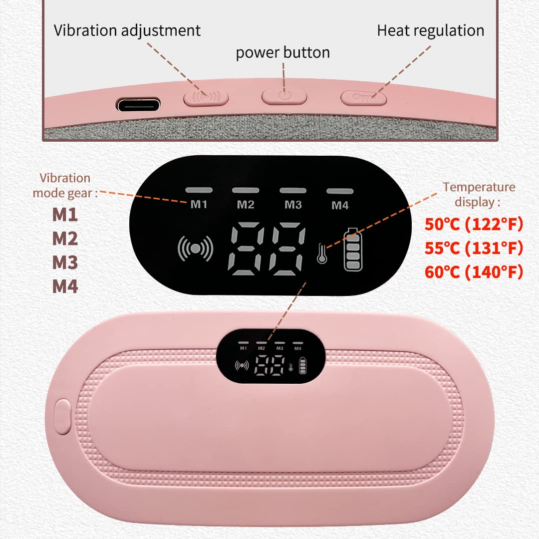 aGIOGIO Portable Cordless Heating Pad for Menstrual Cramps Relief, for Stomach, 3-Speed Temperature Adjustment and 4-Speed Massage Modes, Back and Belly Heating Pad for Women Pink Color