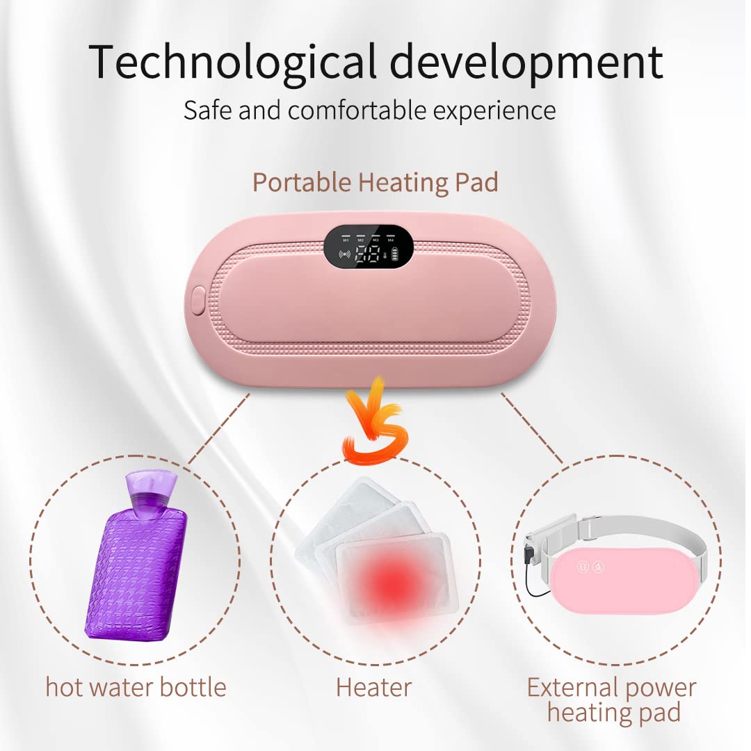 aGIOGIO Portable Cordless Heating Pad for Menstrual Cramps Relief, for Stomach, 3-Speed Temperature Adjustment and 4-Speed Massage Modes, Back and Belly Heating Pad for Women Pink Color