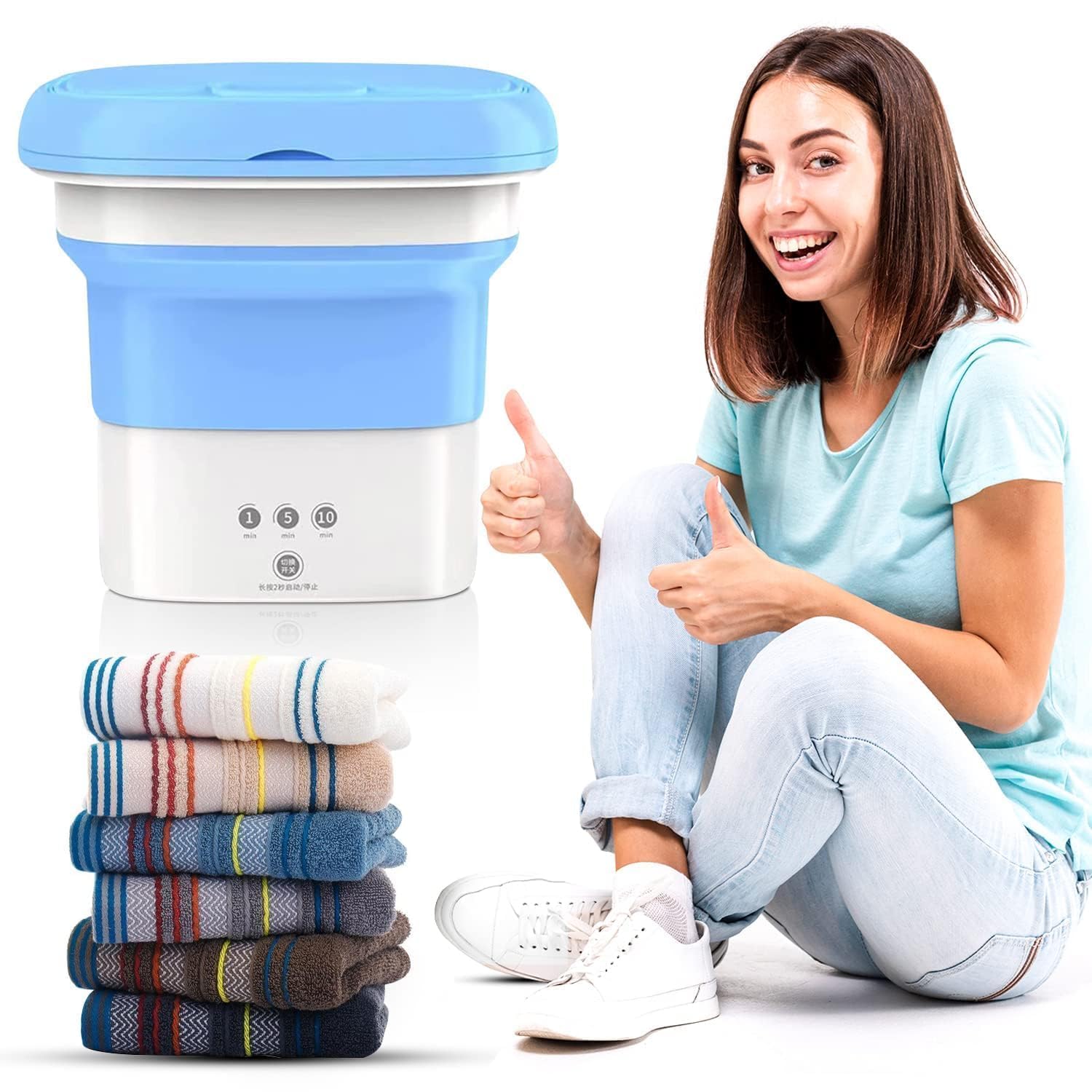 Pitinxa Portable Washing Machine, 16L Upgraded Mini Washer with Spin Basket Laundry Machine, 3 Cleaning Modes Suitable for Small Clothes, Foldable Design Ideal for Apartment, Home